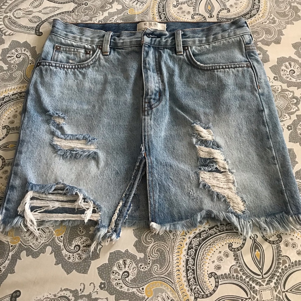 FREE PEOPLE distressed denim mini skirt